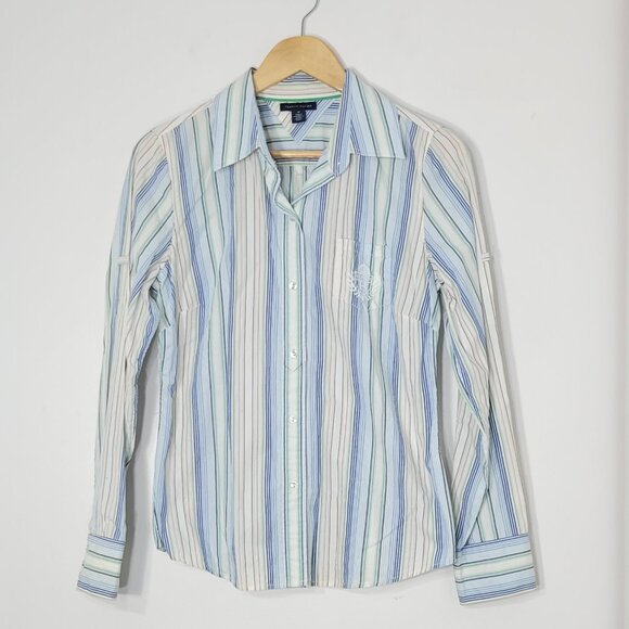 Tommy Hilfiger Women's Multicolor Striped Long Sleeve Button-Down Shirt Medium - Picture 1 of 10